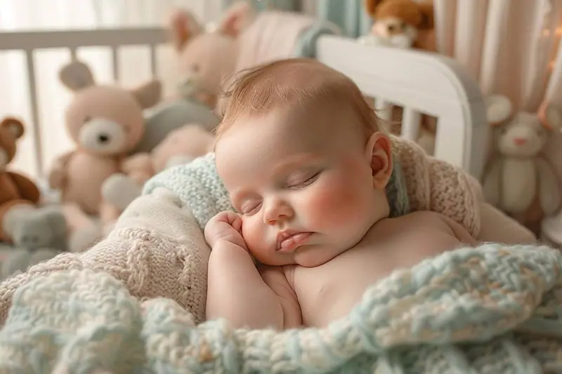 Un tout-petit dort sur le dos dans son lit, avec une gigoteuse adaptée et sans couverture ni objet dans le couchage.