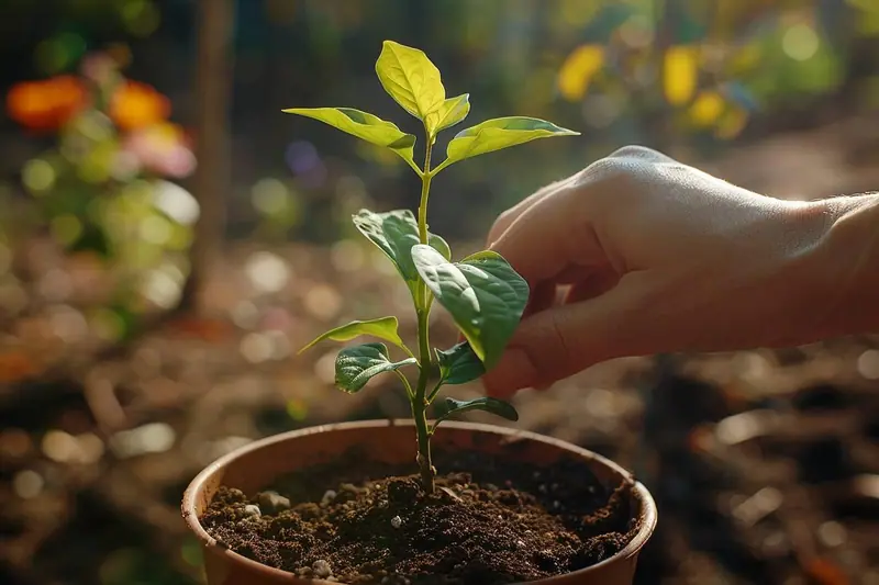 Un parent et un enfant trient des épluchures et des emballages compostables sur un plan de travail de cuisine, près d’un bac à compost.