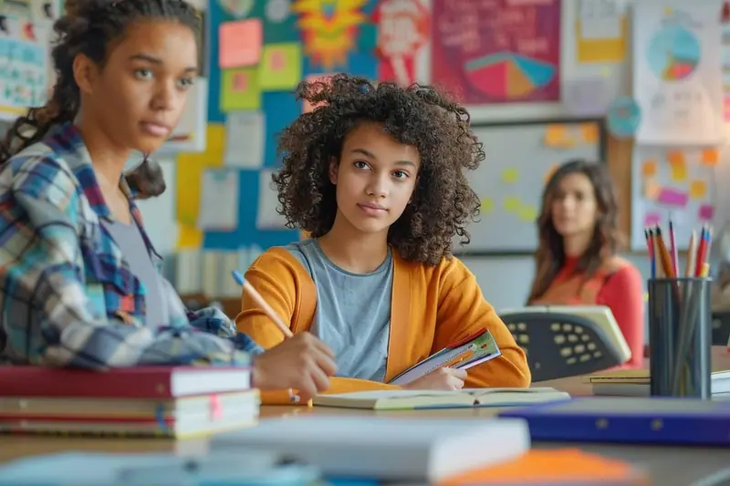 Un parent et son enfant organisent ensemble le planning des devoirs à une table de cuisine