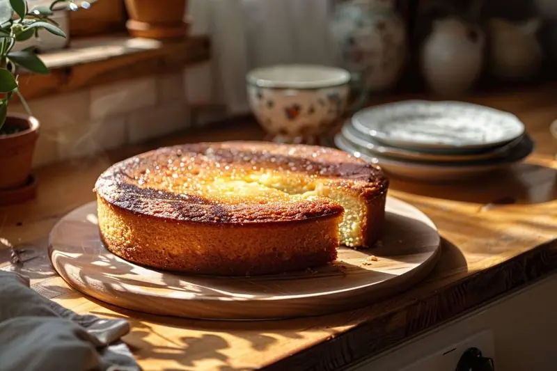 Tranches de cake salé emballées séparément dans du papier cuisson et placées dans une boîte hermétique pour la congélation.