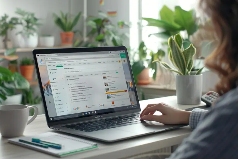 Parent entrepreneur travaillant sur un ordinateur portable avec une messagerie professionnelle et un agenda ouvert à côté d’un carnet familial