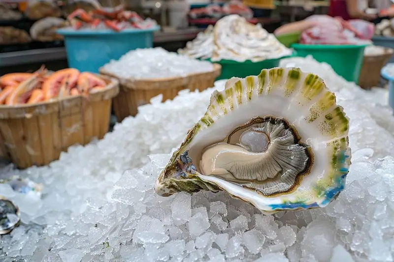 Huîtres surgelées en demi-coquille disposées sur une plaque avant cuisson au four