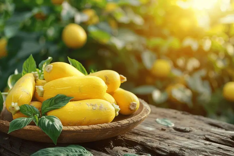 Deux courgettes jaunes fraîches sur une planche avec des herbes, prêtes à être cuisinées pour un repas familial.