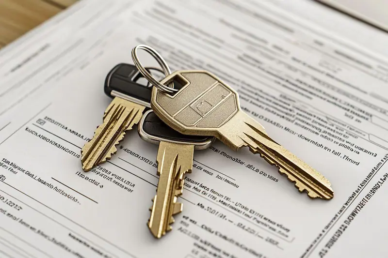 Parents consultant un contrat d’assurance habitation et un calendrier pour une location vide
