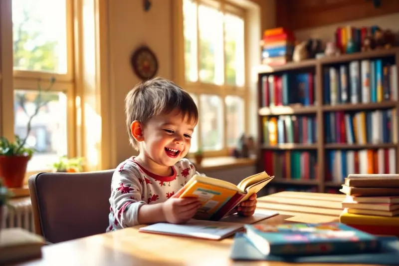 Un parent et son enfant lisent ensemble un livre illustré sur un canapé, dans une ambiance calme et rassurante.