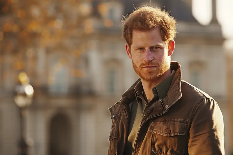 Le prince Harry lors d'un déplacement officiel, devant un bâtiment historique britannique