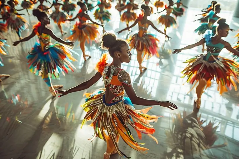 Un enfant avec son sac de danse, accompagné d’un parent devant un studio de danse